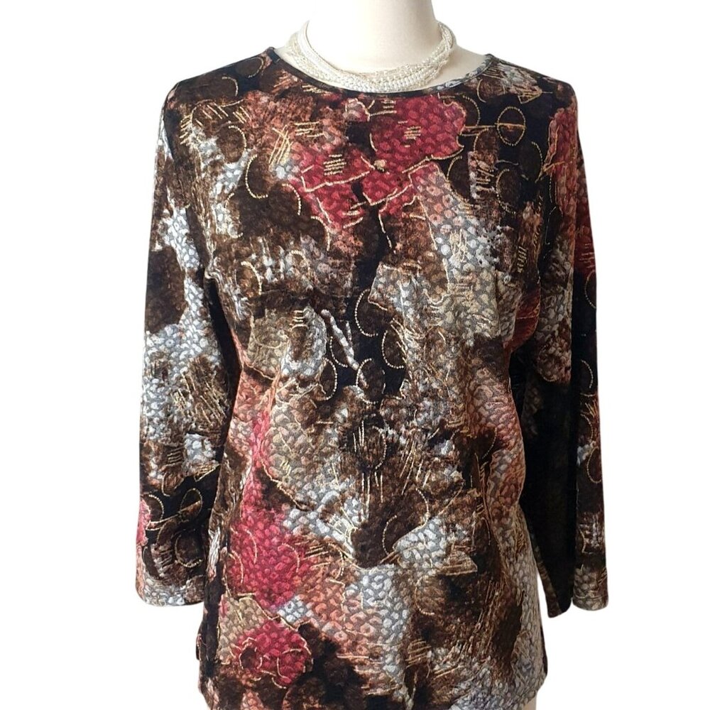 Allison Daley Womens Plus Textured Blouse 1X  Multicolor Chic Long Sleeve Artsy